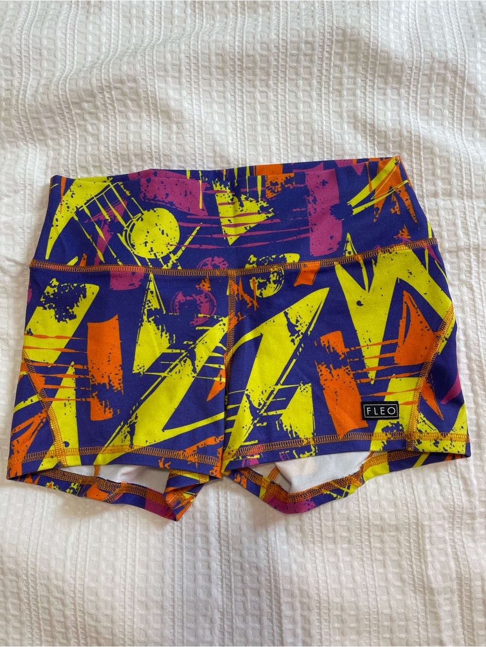 Fleo Women's Abstract Neon Bike Shorts - Purple, Yellow, Orange